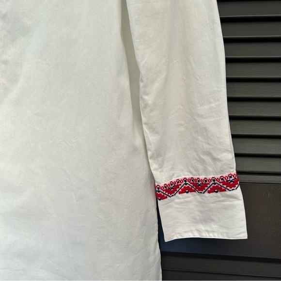 J. Crew Tunic/Mini Shirtdress Embroidered Red & Navy Geometric Patterns, Size Sm - Picture 9 of 16